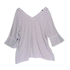 J Jill‎ 2X Shirt Top Stripe Red White Blue Nautical Stretch Woman Pima Modal
